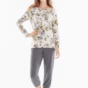 Soma Yellow and Gray Floral Lightweight Knit Top